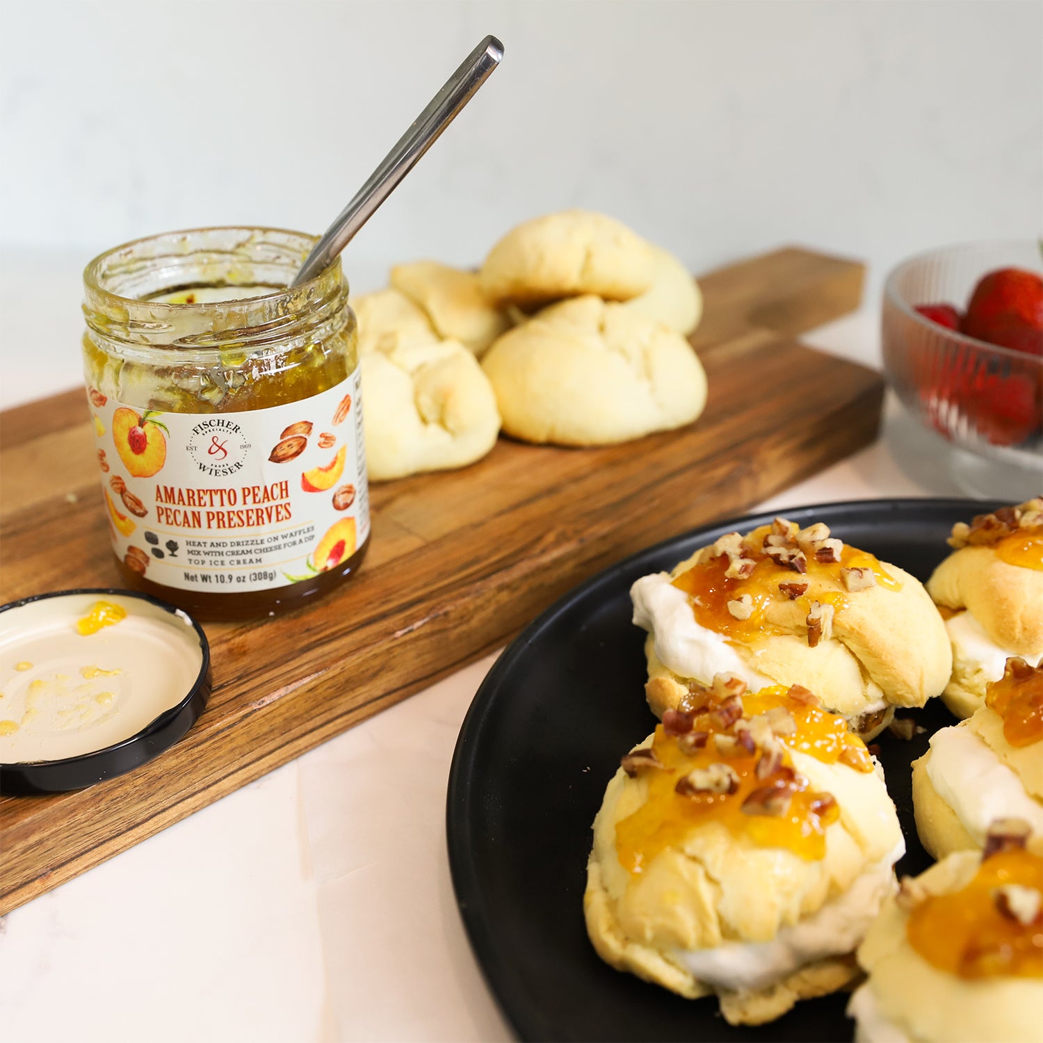 Amaretto Peach Pecan Biscuit Shortcakes